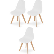 NMK HOME Dining Chairs Set of 3 - White Plastic Chairs with Wooden Legs Scandinavian Style for Kitchen, Dining Room, Office - Comfortable and Stable