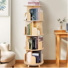 ybaymy Besisukanti knygų spinta, vaikų knygų spinta, medinės knygų lentynos, besisukanti knygų spinta, apvali knygų spinta vaikų kambariui, studijai, taupanti erdvę (4 lentynos)