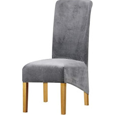 RDTRAVEL Crushed Velvet Stretchable XL Chair Covers for Dining Room Chairs Wedding Banquet Party Chair Slipcover (Velvet Fox Silver Grey, Set of 4)