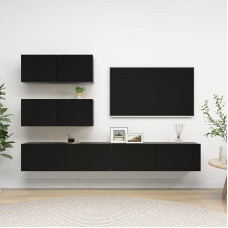 Homgoday TV-Möbel-Set, 4-teilig, schwarz, aus Spanplatte, TV-Schrank, TV-Schrank, Couchtisch, Wohnzimmer, TV-Ständer für TV, Wohnzimmer
