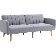 HOMCOM sofa lova, dvivietė sofa su miego funkcija, reguliuojamu atlošu, stora paminkštinta sofa, porankis, sofa lova su medinėmis kojomis, skirta svetainei, svečių kambariui, 173 x 75 x 73 cm, pilka