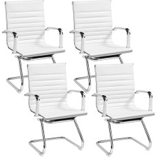 Yaheetech 4 valgomojo kėdžių rinkinys, virtuvės kėdės su porankiais, lankytojo kėdė su chromo rėmu, PU konsolinė kėdė, konferencijos kėdė valgomajam, miegamajam, svetainei, balta