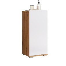 trendteam smart living - Ciara - Komoda - balta blizgi / ąžuolinė - stovinti spintelė su durelėmis be rankenėlių - (plotis x aukštis x gylis) 37 x 82 x 31 cm - su reguliuojama lentyna - dureles galima montuoti kairėje arba kairėje pusėje