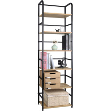 WOLTU RGB11hei Stovinti lentyna, metalinė lentyna, knygų spinta, sandėliavimo lentyna, kopėčių lentyna, vonios kambario lentyna, virtuvės lentyna, kampinė lentyna, laiptų lentyna, aukšta lentyna, 6 lentynos, 50 x 30 x 176 cm, šviesus ąžuolas