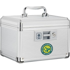 ZORVIDSON Medizinschlossbox, Erste-Hilfe-Set, Medikamenten-Aufbewahrungsbox mit Schloss, mehrlagiger Aluminiumrahmen, täglicher Medizinschrank, Familiengebrauch, Silber, 25,4 x 17,8 x 17,8 cm
