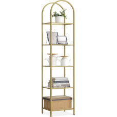 VASAGLE knygų spinta 5 pakopų grūdinto stiklo lentynos saugyklos lentyna Arch Metalinė konstrukcija gyvenamajam kambariui Miegamojo studija Vonios kambarys Metalinis auksas Skaidrus LGT501A01