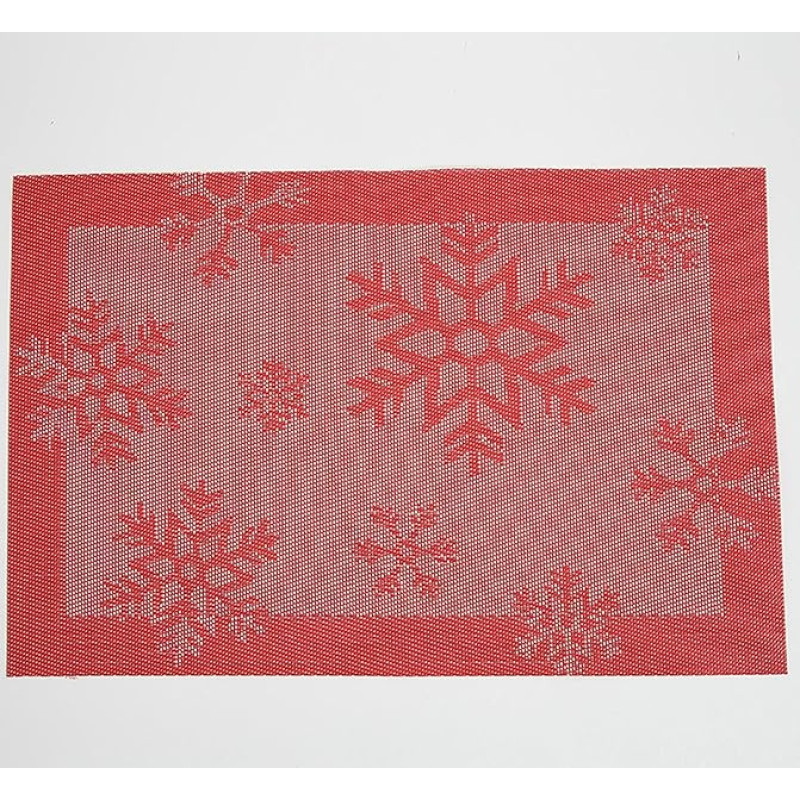 AMDXD Tischset Weihnachten Abwaschbar Quadratisch 4er Set, 70% PVC+30% PET Weihnachts Platzset Abwaschbar mit Schneeflocke Muster Anti-Rutsch, Tischuntersetzer Natur Rot für Restaurant, 45x30CM