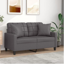 Somanki 2 vietų sofa su dekoratyvinėmis pagalvėlėmis, pilka, 120 cm, dirbtinė oda, Sofos ir kušetės, Sofa svetainė, Sofa paauglių kambariui, Sofa poilsiui, Sofa miegamajam, Miegamojo sofa, Minkšta sofa 3200800