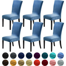 Howhic Velvet Chair Covers for Dining Room Set of 6, Stretchy Dining Chair Covers, Washable Kitchen Chairs, Elegant Decoration for Home and Banquet (River Side, 6 Pieces)
