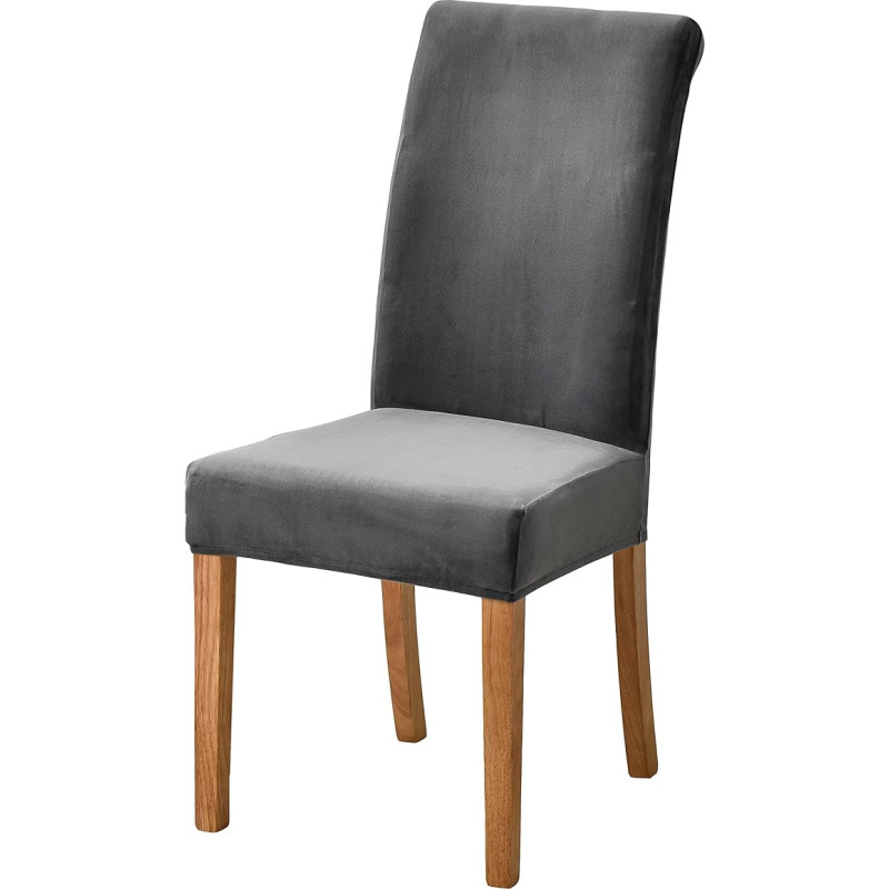 Lalluxy Velvet kėdžių dangteliai valgomajam, tamprios, itin minkštos parsono kėdžių dangteliai, kėdžių apsauga vakarėliams, naminių gyvūnėlių apsauga, 4 vnt., tamsiai pilka