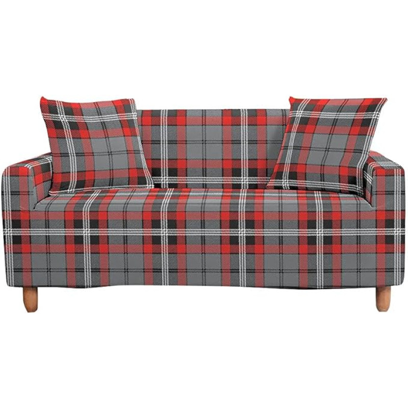 Surwin Elastic Sofa Throws, 1, 2, 3, 4 Seater, 3D Plant Pattern Sofa Cover, Stretch Protective Cover, Universal Sofa Cover for Armrests, Sofa Cover, Couch Cover (Fashion Chequered, 3-Seater (190-230