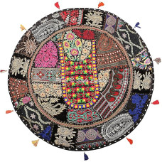 Stylo kultūra Indijos dekoratyvinis apvalus grindų pagalvėlė padengti Boho 70 x 70 cm didelis meditacija pagalvėlė derliaus juoda Bohemijos Patchwork Bean Bag sėdynės pagalvėlė medvilnės siuvinėti grindų pagalvėlė etninis