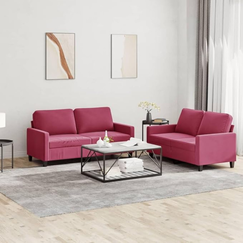 2-TLG. Sofagarnitur mit Kissen Weinrot Samt,Komfortables Samtsofa für wohlige Stunden im Wohnzimmer Dein Entspannungsort Wohnzimmer, Sofas