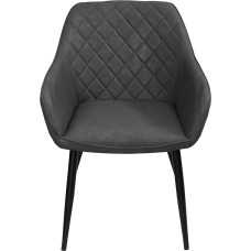 SAM Lasse valgomojo kėdė, dirbtinės odos apmušalas antracito spalvos, juodos metalinės kojelės, skandinaviško stiliaus kriauklės kėdė, kėdės porankis su dygsniais