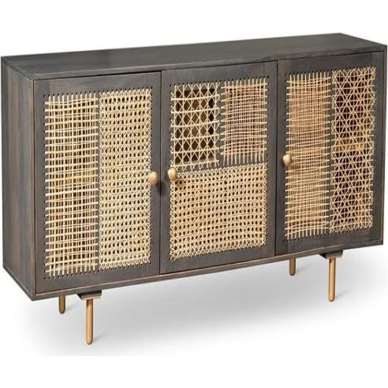 Stones iperbriko Modern Dark Grey Madia Rattan Gold 160 x 38 x 75 cm, Grey, Medio