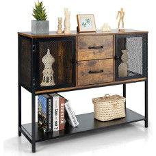 GIANTEX Virtuvės spintelė su didele lentyna, spintelės su metalinėmis tinklelio durelėmis, 2 stalčiai, lentyna, spintelė su tvirta metaline konstrukcija, skirta valgomajam, virtuvei, prieškambariui