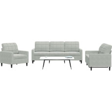 Homgoday 3-Piece Sofa Set with Cushion Sofa Couch Living Room Sofa Lounge Sofa with Armrests Design Sofa Couch Set Seat Furniture for Living Room Office Light Grey Velvet