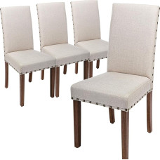 Snugway Parsons Stuhl, stilvoll, gepolstert, mit Nagelkopf-Verkleidung und stabilen Beinen aus Massivholz, cremefarben, 4 Stück