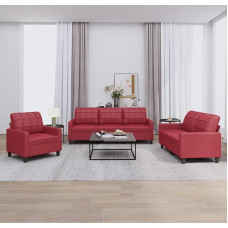 Xichuzi 3201341 3-Piece Sofa Set with Cushion Wine Red Faux Leather Sofa with Relaxation Function Couch Set Living Room Sofa Couch Sofa Set