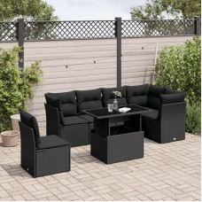 Homgoday Set Schlafsofa, Gartensofa-Set mit Kissen, 7-teilig, schwarz, Polyrattan, Schlafsofa, Wohnzimmer, Gartensofa-Set, moderne Sofas für den Außenbereich, Gartenmöbel