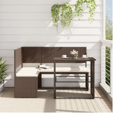 Homgoday Sodo sofa su stalu ir L formos pagalvėle Ruda poliuretano rotango sofos Lauko sofa Sofa Sodo sofa Svetainės sofa Terasa Lauko baldai