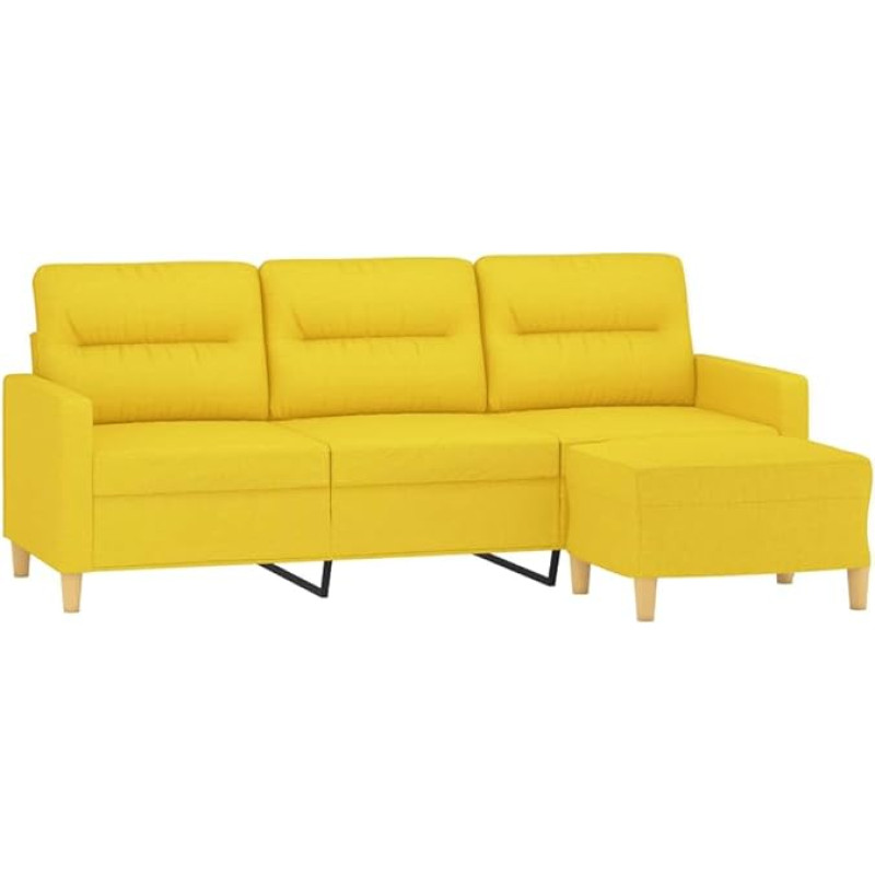 vidaXL 3 Seater Sofa with Stool Light Yellow 180cm Fabric