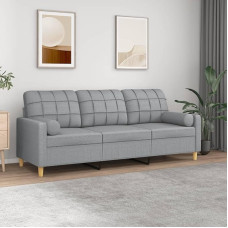 Homgoday 3-Seater Sofa with Decorative Cushion Sofa Couch Relaxing Sofa Guest Sofa Upholstered Sofa Lounge Sofa Modern for Living Room Bedroom Office Flat Light Grey 180 cm Fabric