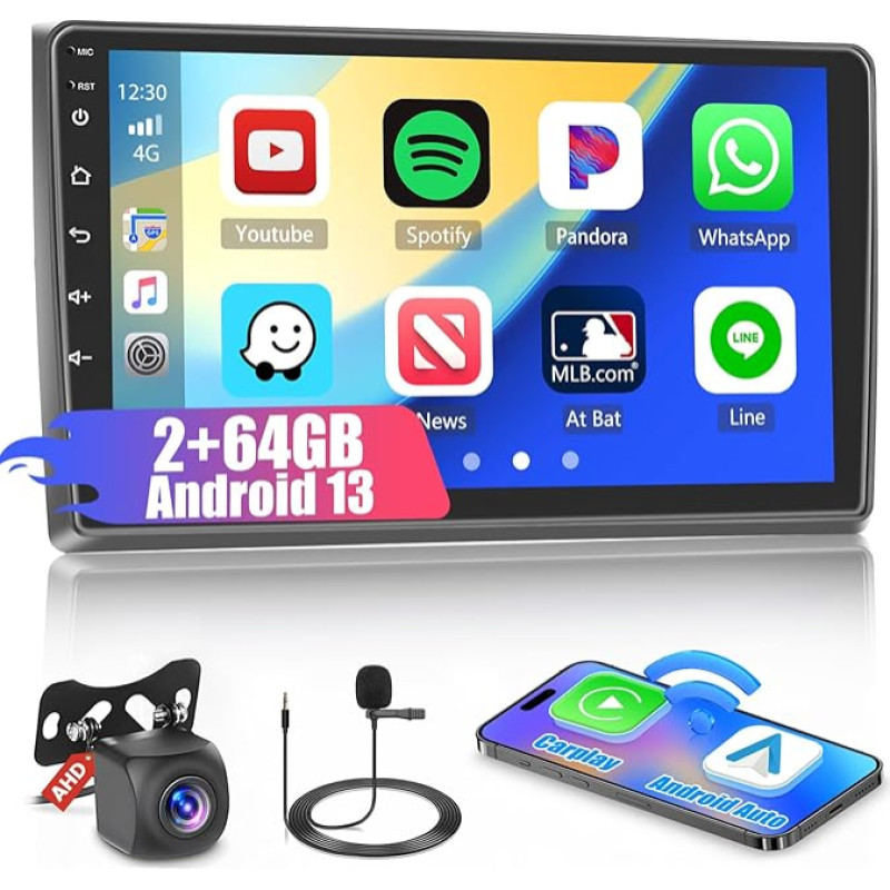 [2+64G] Car Radio Android 13 with Sat Nav for Audi A4 S4 RS4 2002-2008, Hikity 9 Inch Touch Display Car Radio with Screen Carplay Android Car GPS WiFi Bluetooth FM RDS Reversing Camera