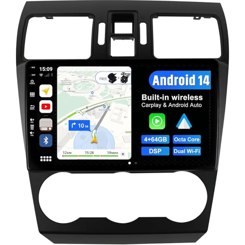 BXLIYER Android 14 IPS Autoradio für Subaru Forester/XV/WRX 2013-2018 - 4G+64G - Eingebaut DSP/Carplay/Android Auto - LED Kamera + MIC - 9 Zoll 2 Din - Lenkradsteuerung Dual Band WiFi DAB 360-CAM