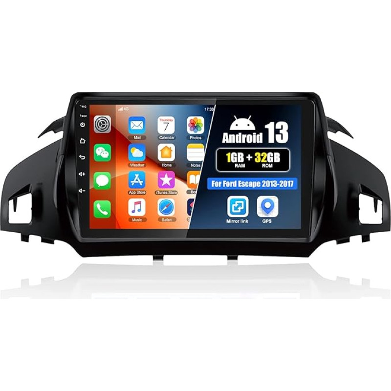CAMECHO Android 13 Car Radio with Sat Nav for Ford Escape 2013 2014 2015 2016 2017.9 Inch Double DIN Car Radio Touch Display with Bluetooth FM/RDS Mirror Link WiFi SWC