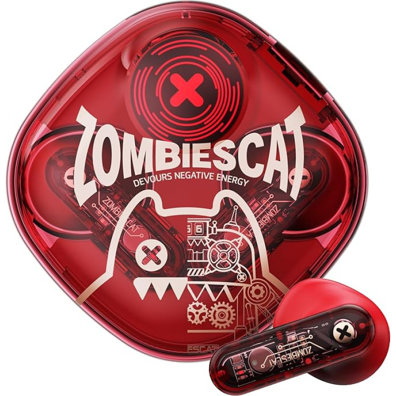 ZOMBIES CAT Bluetooth Kopfhörer Bluetooth 5.3 40H Playtime HiFi Stereo Kopfhörer Exklusive Lichteffekte Kopfhörer Touch Control Kopfhörer In Ear für IOS Android, B2 Rot