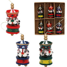 Dekohelden24 Wooden Tree Decorations Set of 6 Carousel Design Approx. 6 cm 520016