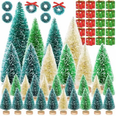 Iceyyyy Artificial Mini Christmas Trees, 56 Pieces Miniature Sisal Frosted Bottle Brush Trees for DIY Crafts Home Table Decoration