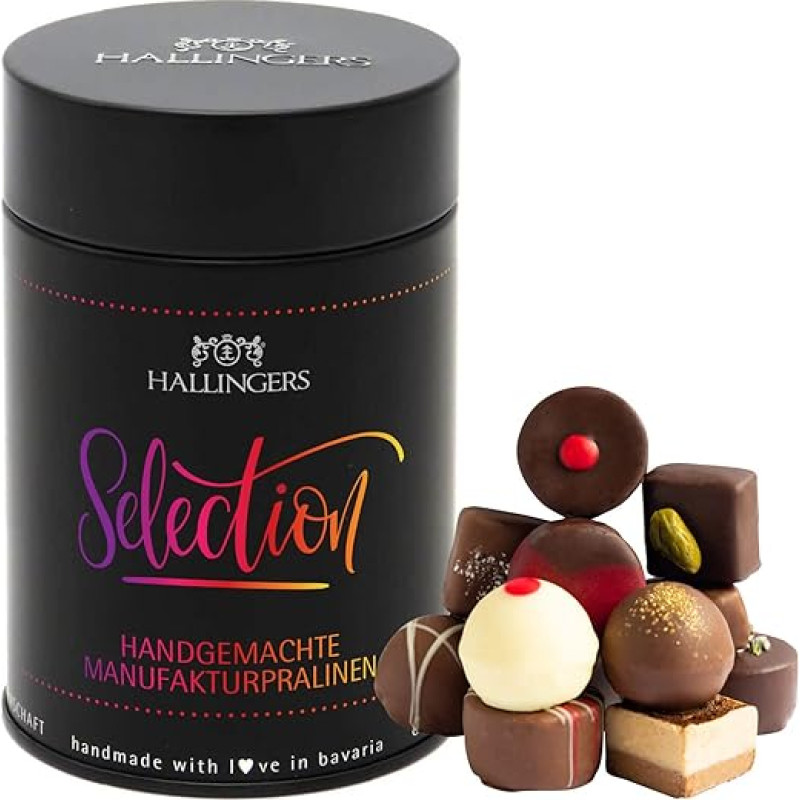 Hallingers Selection - Manufactory Chocolates Gift Handmade Without Alcohol from Fine Cocoa Chocolate (Tin) - Advent Calendar Novelties & Advent Calendar Filling | Birthday Congratulations Thank You