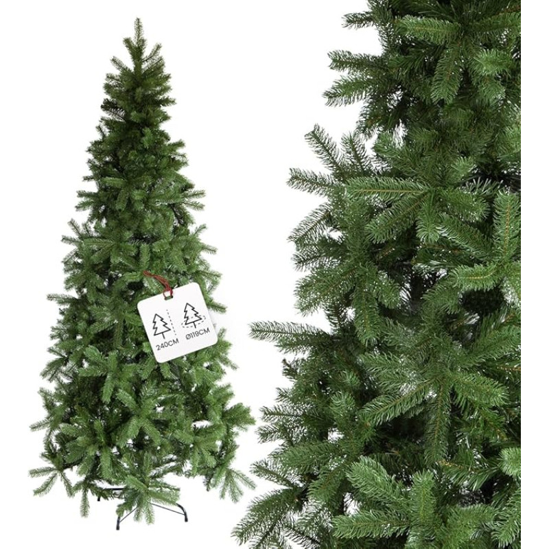 Slim Christmas Tree Made of Realistic PVC, Ideal for Small Spaces, of the Highest Quality, 1544 Dense Branches and Sturdy Base, Elegant Design for Classic Christmas Decorations, 240 cm