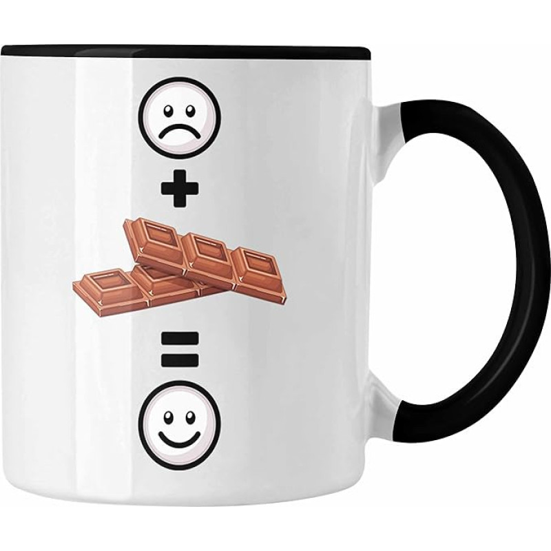 Trendation - Chocolate Mug Gift for Chocolate Lovers Funny Gift Idea :(+ Chocolate = :) Birthday (Black)