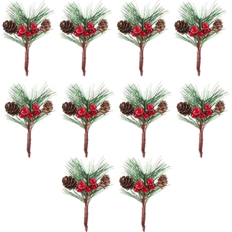 Amosfun 10 Artificial Christmas Pine Berry Branches for Christmas Wreaths