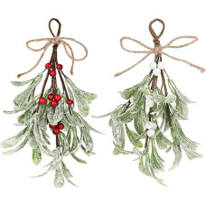 FSSTUD 2 Pieces 23cm Artificial Mistletoe Realistic Mistletoe Flowers Stems Hanging Mistletoe Tree Decoration Xmas Greenery Picks Christmas Tree Mistletoe Ornaments with Berries