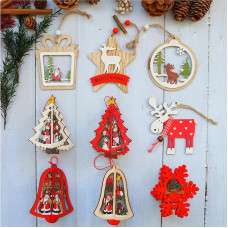 NENEO 9 Pieces Christmas Tree Decorations 3D Hanging Wooden Christmas Tree DIY Party Hanging for Christmas Tree Fireplace Window