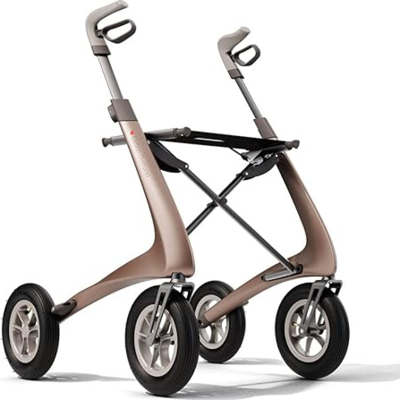 byACRE Carbon Overland/All Terrain Carbon Rollator/Shock Absorbing Large Pneumatic Tyres/6.7 kg Light/Collapsible with Seat/Bentley Brown