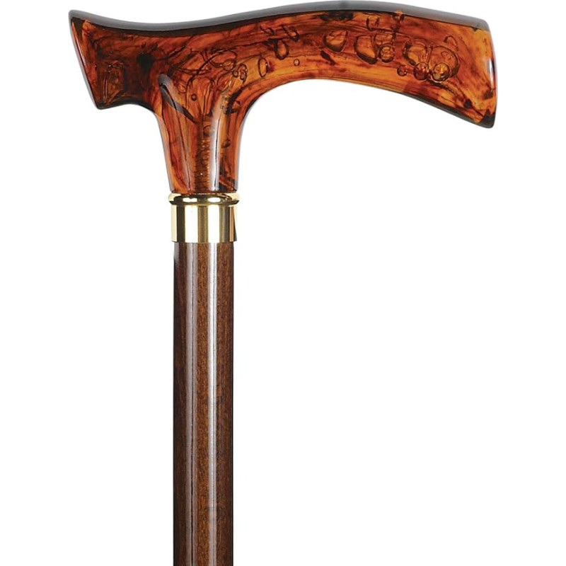 Walking Stick Amber Amber Fritz Handle Cherry Wood Beech Wood Brass Design Ring Rubber Buffer Maximum Load 130 kg