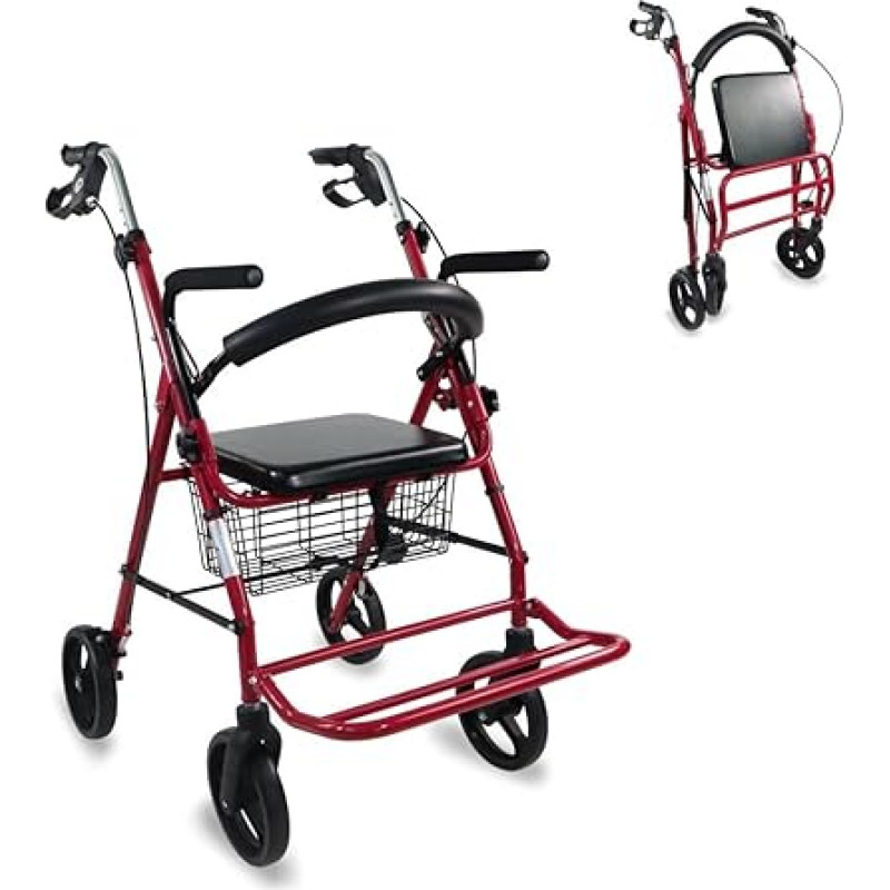 Mobiclinic® PRO, Rollator mit Sitz, ultraleicht, hergestellt aus Aluminium, Klappbare Fußstütze, Armlehnen, Korb, Gehhhilfe, faltbar und leicht, Europäische Marke, Modell Colón, Farbe Bordeaux