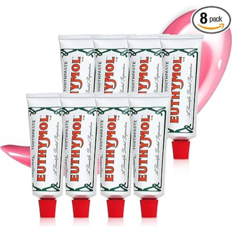 Original Euthymol Zahnpasta 75ml x 8, Zahncreme ohne Fluorid, Anti-Plaque, Antibakteriell, Kariesschutz, Frische Minze, Tägliche Zahnpflege, Sauberkeit für Zähne und Zahnfleisch