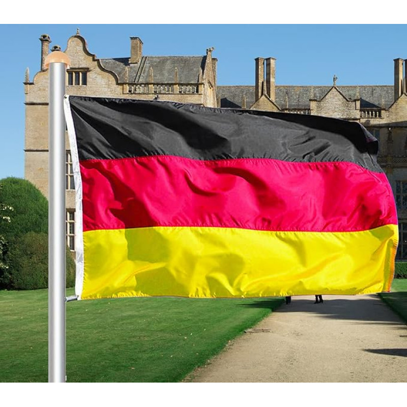 Lospitch Aluminium Flag Pole 6.5 m, Weather-Resistant Telescopic Flag Pole, Includes 150 x 90 cm Germany Flag and Ground Sleeve, 11 m Pull Rope, Height Adjustable Pole for Garden, Sports Events