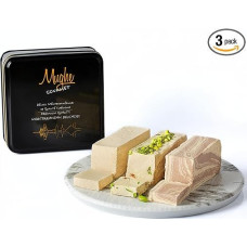 Mughe Gourmet Halva 850g Gift Box - 3 Delicious Halva Bars with Marbling Pistachio, Cocoa, Vanilla - Crumbly Turkish Halawa, Sweet and Vegan - Ideal for Birthdays and Special Occasions