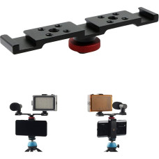 Dual Camera Flash Rail Light Bracket - Flash Mount Flash Mount Hot Shoe with 1/4 3/8 Inch Screw Holes for LED Light Tripod Flash Light Microphone DSLR, Black
