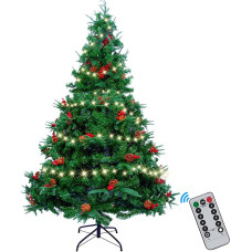 AGM Artificial Christmas Tree with Mixed Pine Needles, Red Berries and Metal Hinges and Bases for Christmas Indoor and Outdoor Decoration