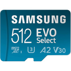 Samsung EVO Select (2024) microSD Card + SD Adapter, 512 GB, Memory Card for Smartphone and Tablet, UHS-I U3, 4K UHD, Full HD, 160 MB/s Read, MB-ME512SA/EU