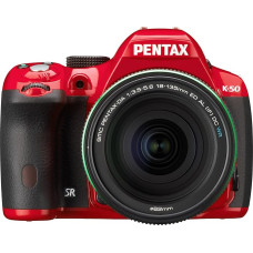 Pentax K 50 SLR skaitmeninis fotoaparatas (16 megapikselių, APS-C CMOS jutiklis, 1080p, Full HD, 7,6 cm (3 colių) ekranas, vaizdo stabilizatorius, raudonos spalvos, su objektyvu DA 18-135 mm WR