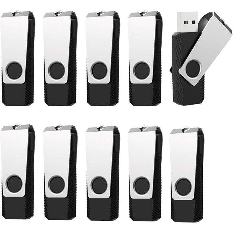 RAOYI 10Pcs 4GB Bulk USB 2.0 Flash Drives Swivel Thumb Drives Jump Drive Memory Stick Zip Drive with Led Indicator(Black)